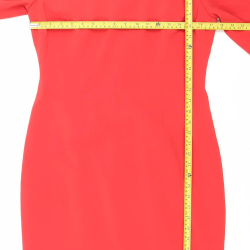 Coast Women’s Red One Shoulder Puff Sleeve Sheath Dress Size 14