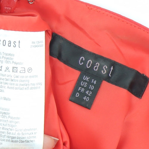 Coast Women’s Red One Shoulder Puff Sleeve Sheath Dress Size 14