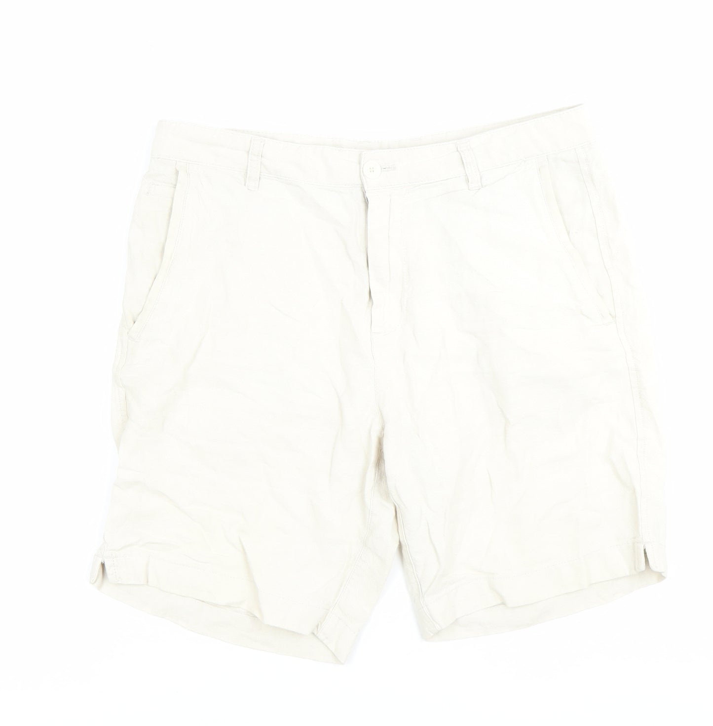 Zara Men’s Beige Chino Shorts M 33in Waist Linen Cotton Regular Fit