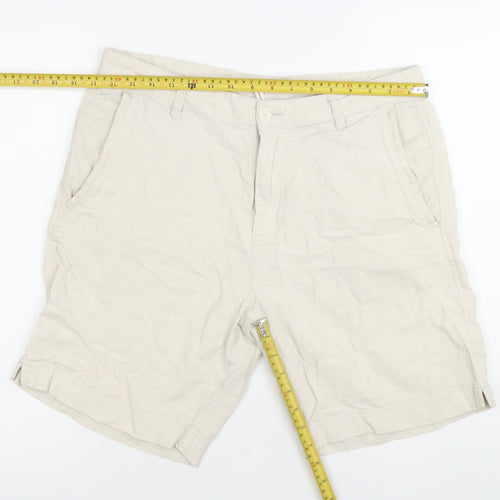 Zara Men’s Beige Chino Shorts M 33in Waist Linen Cotton Regular Fit