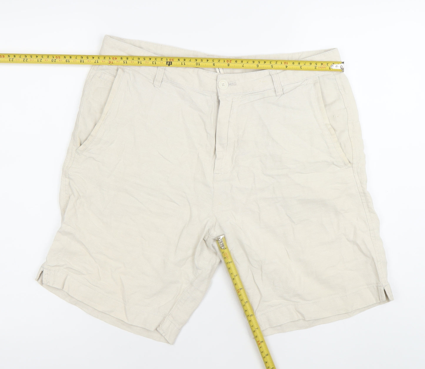 Zara Men’s Beige Chino Shorts M 33in Waist Linen Cotton Regular Fit
