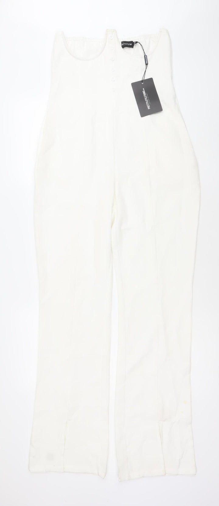 PrettyLittleThing Women’s White Size 8 Sleeveless Button Jumpsuit