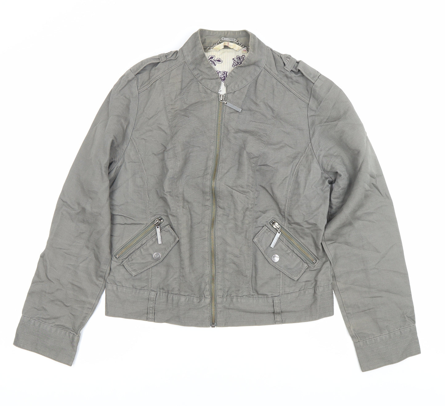 Designers at Debenhams Women’s Grey Size 14 Military Jacket Cotton Linen