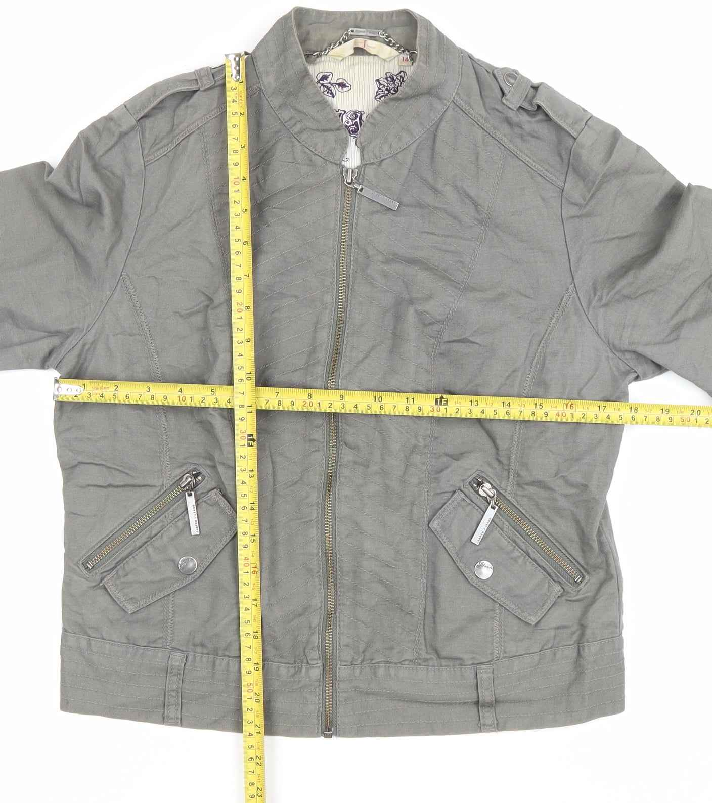 Designers at Debenhams Women’s Grey Size 14 Military Jacket Cotton Linen