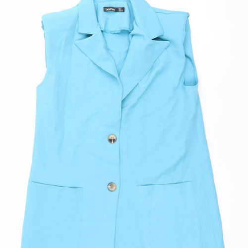 Boohoo Women’s Blue Size 8 Waistcoat Sleeveless Two-Button Woven