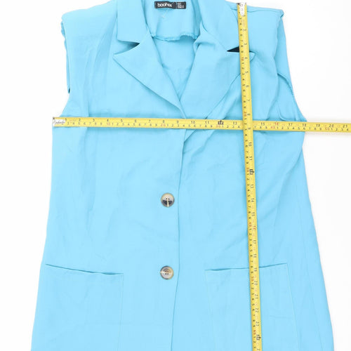 Boohoo Women’s Blue Size 8 Waistcoat Sleeveless Two-Button Woven