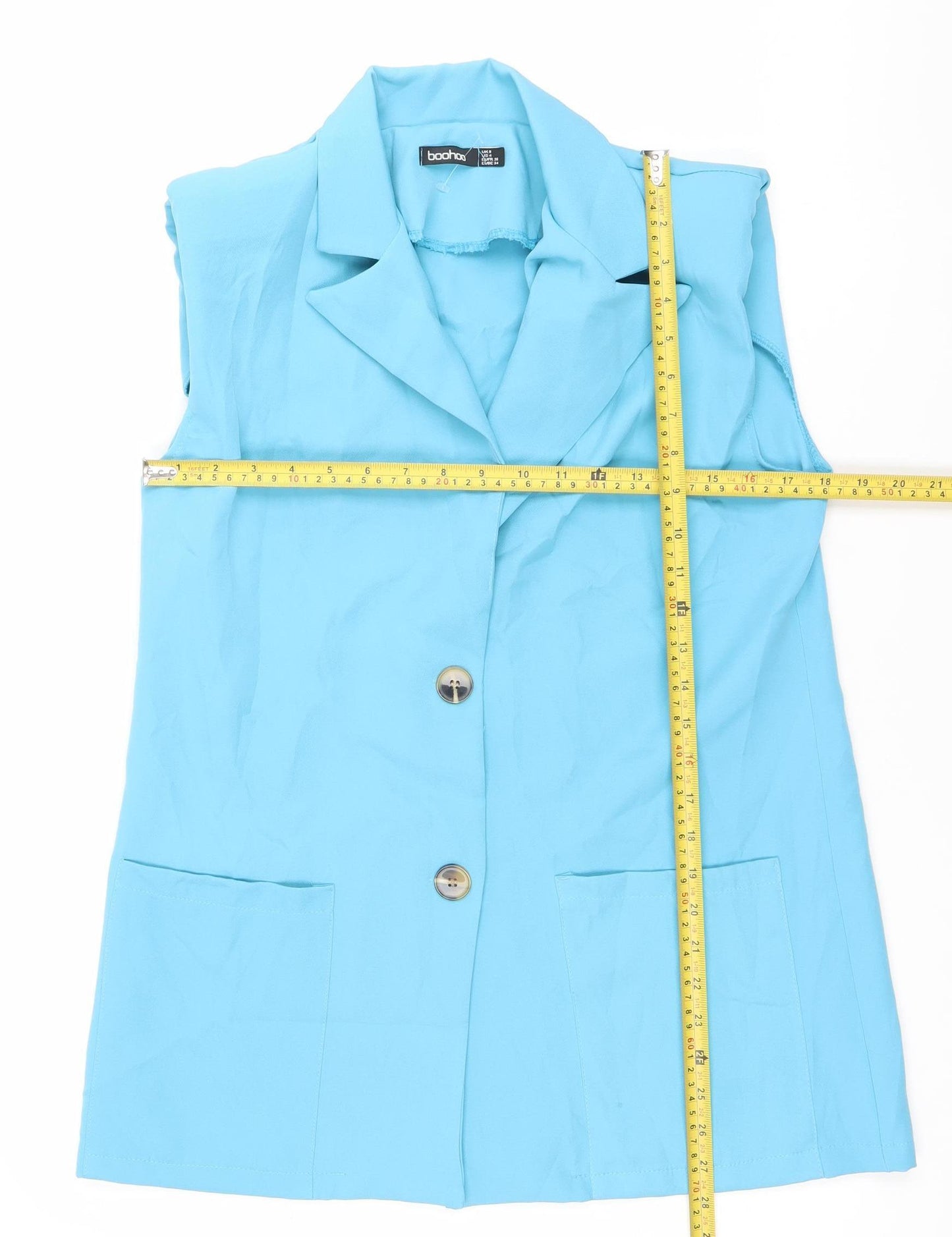 Boohoo Women’s Blue Size 8 Waistcoat Sleeveless Two-Button Woven