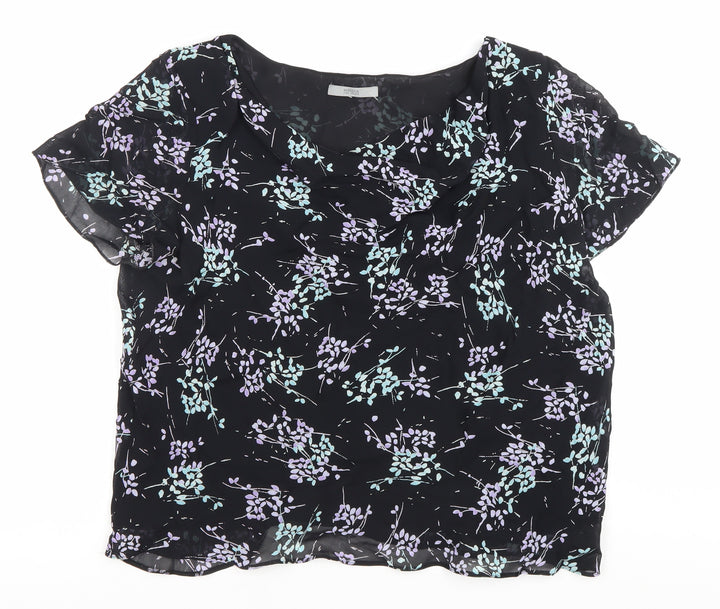 Marks and Spencer Women's Black Floral Chiffon Cowl Neck Blouse UK 18