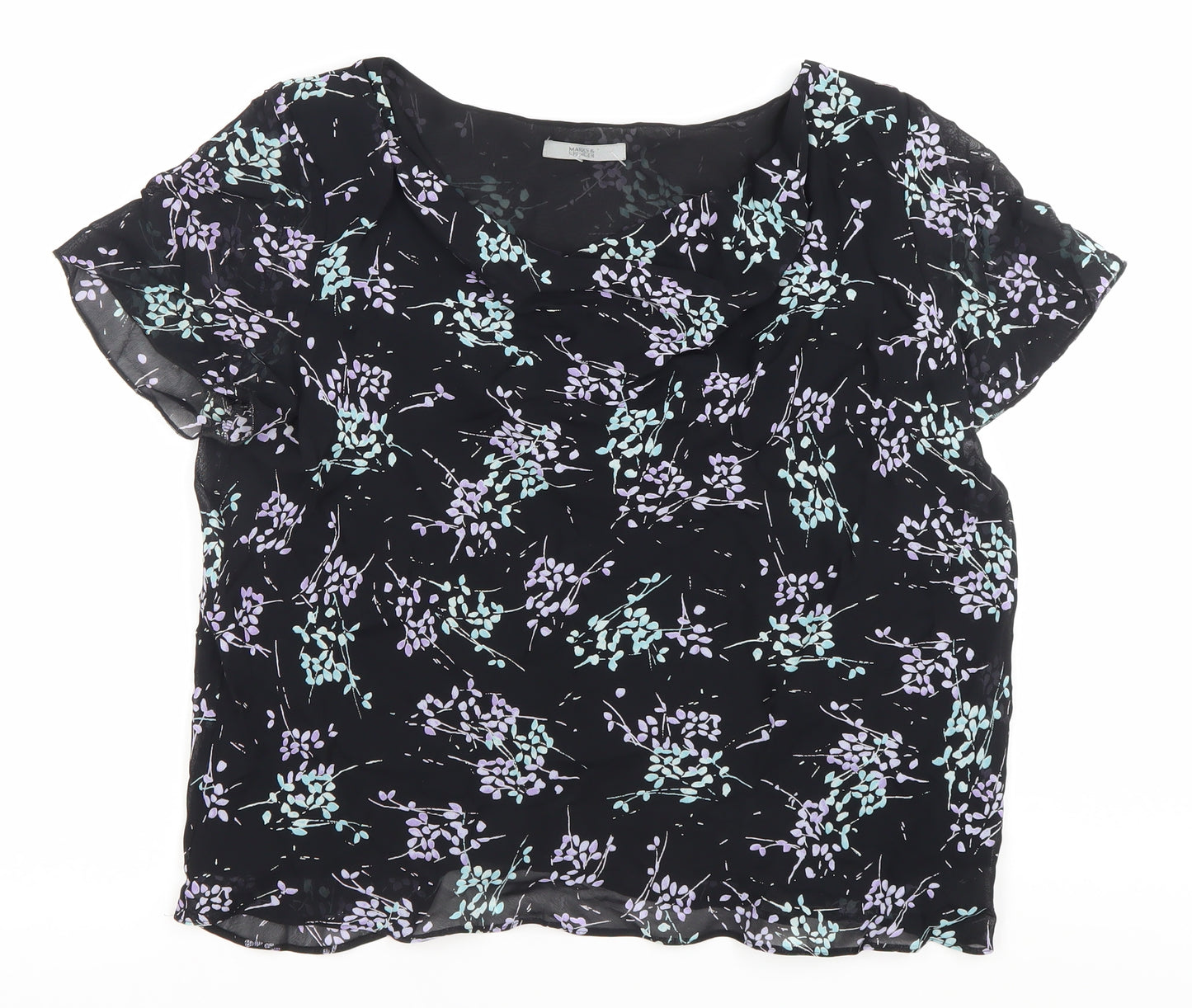 Marks and Spencer Women's Black Floral Chiffon Cowl Neck Blouse UK 18