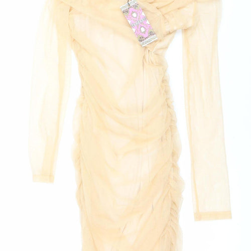 Boohoo Women’s Beige Bardot Bodycon Midi Party Dress Size 6