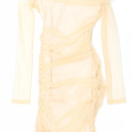 Boohoo Women’s Beige Bardot Bodycon Midi Party Dress Size 6