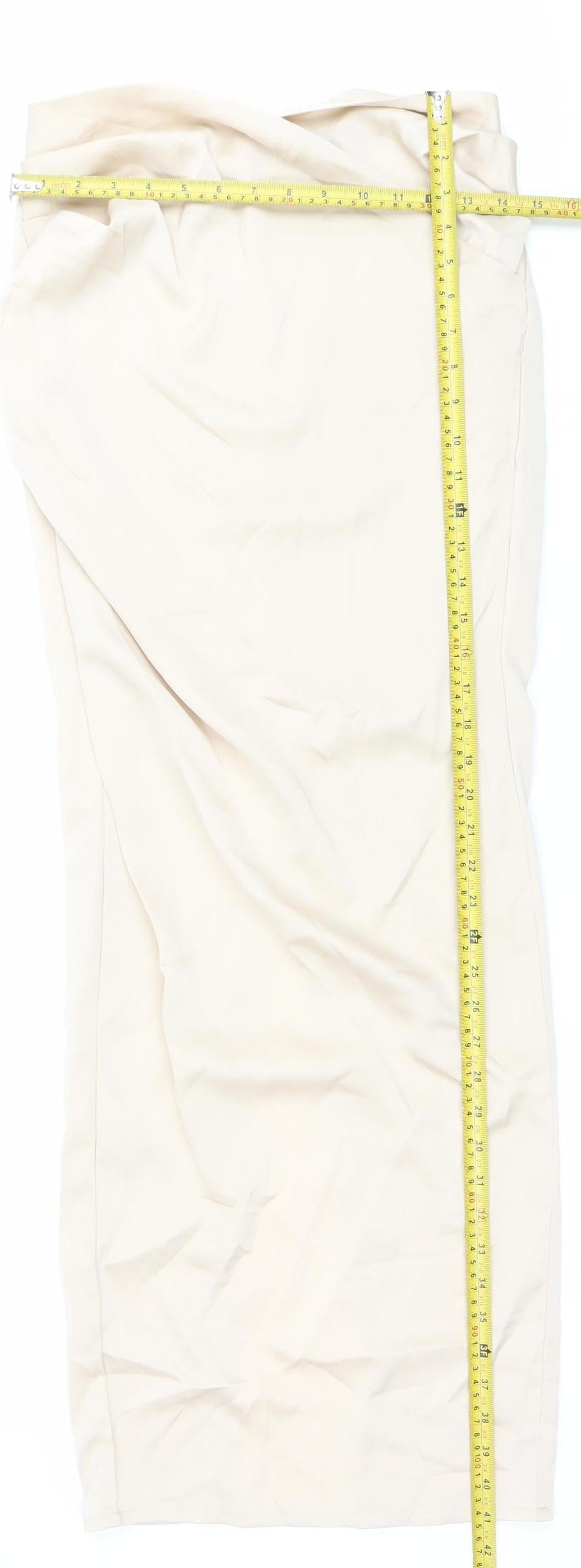PrettyLittleThing Women’s Beige Long Pencil Skirt Size 6 High Rise Slit