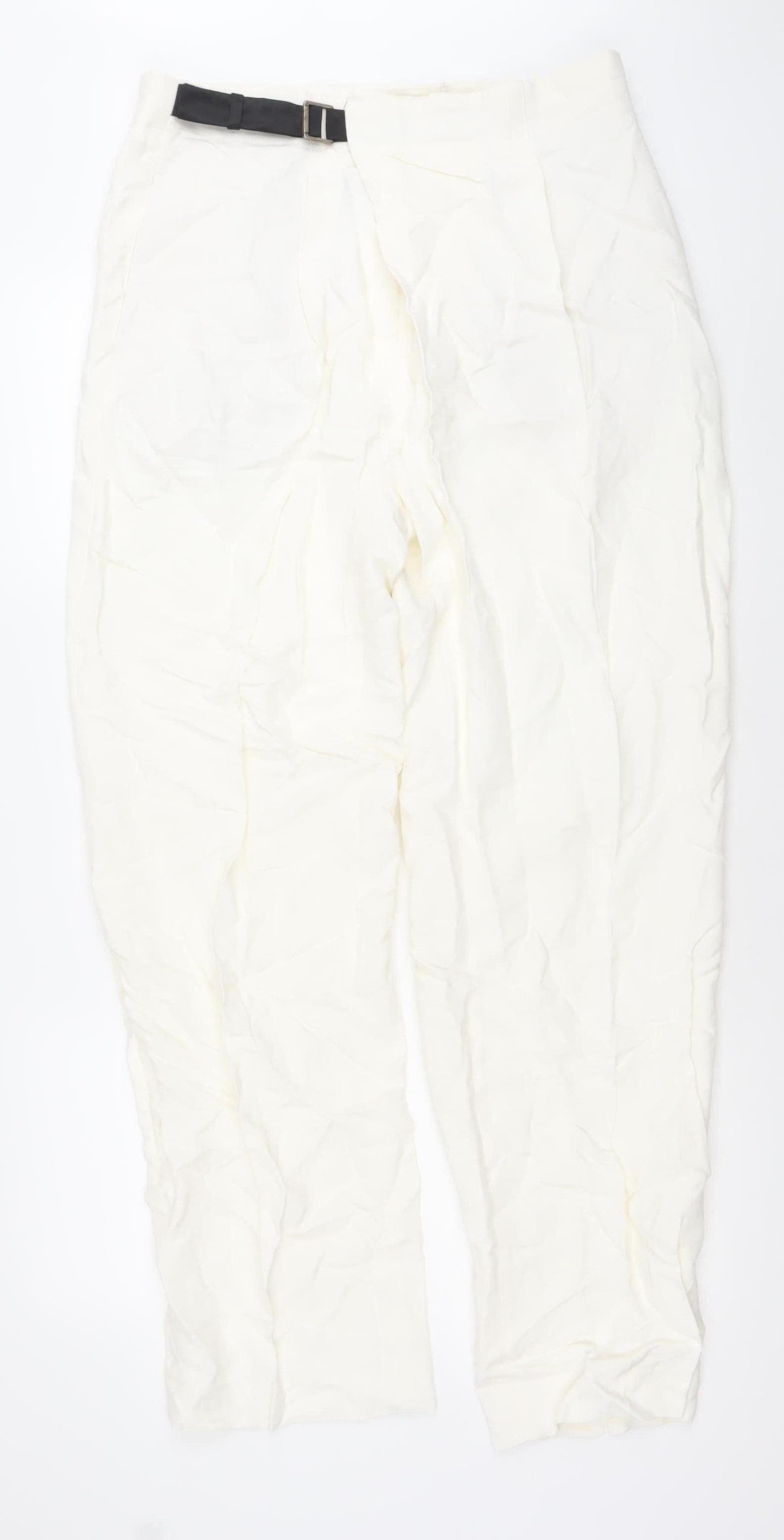 Zara Women White Size 12 AW2023 Buckle Waist Trousers