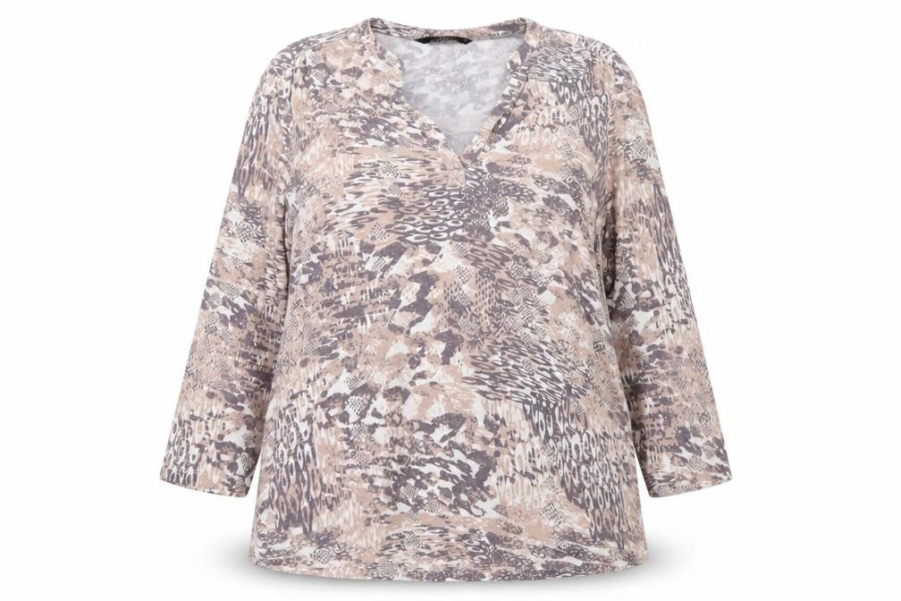 Front view of Prim Casual women’s multicoloured animal print tunic blouse, size UK 12