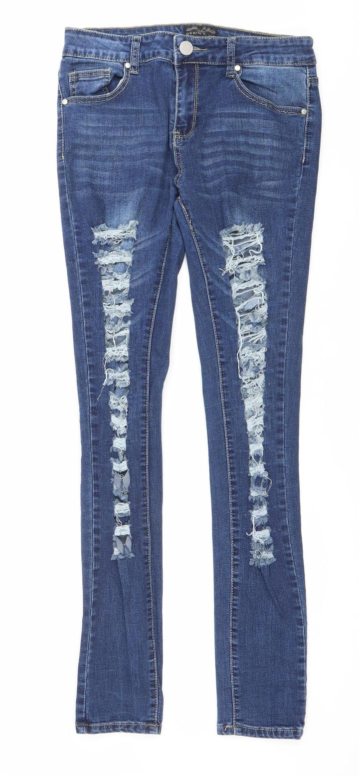 Denim Club Women's Blue Size 12 Distressed Skinny Jeans