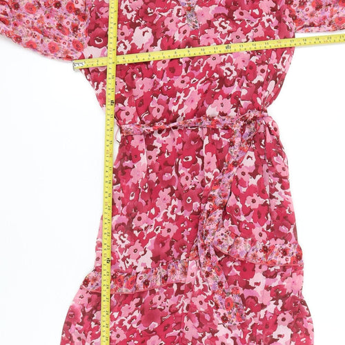 Next Women’s Pink Floral A-Line Chiffon Belted Dress UK 6