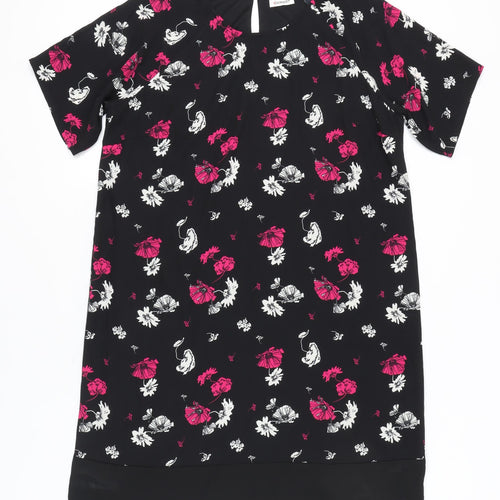 Damart Women’s Black Floral Shift Dress Size 18 Short Sleeve Knee Length
