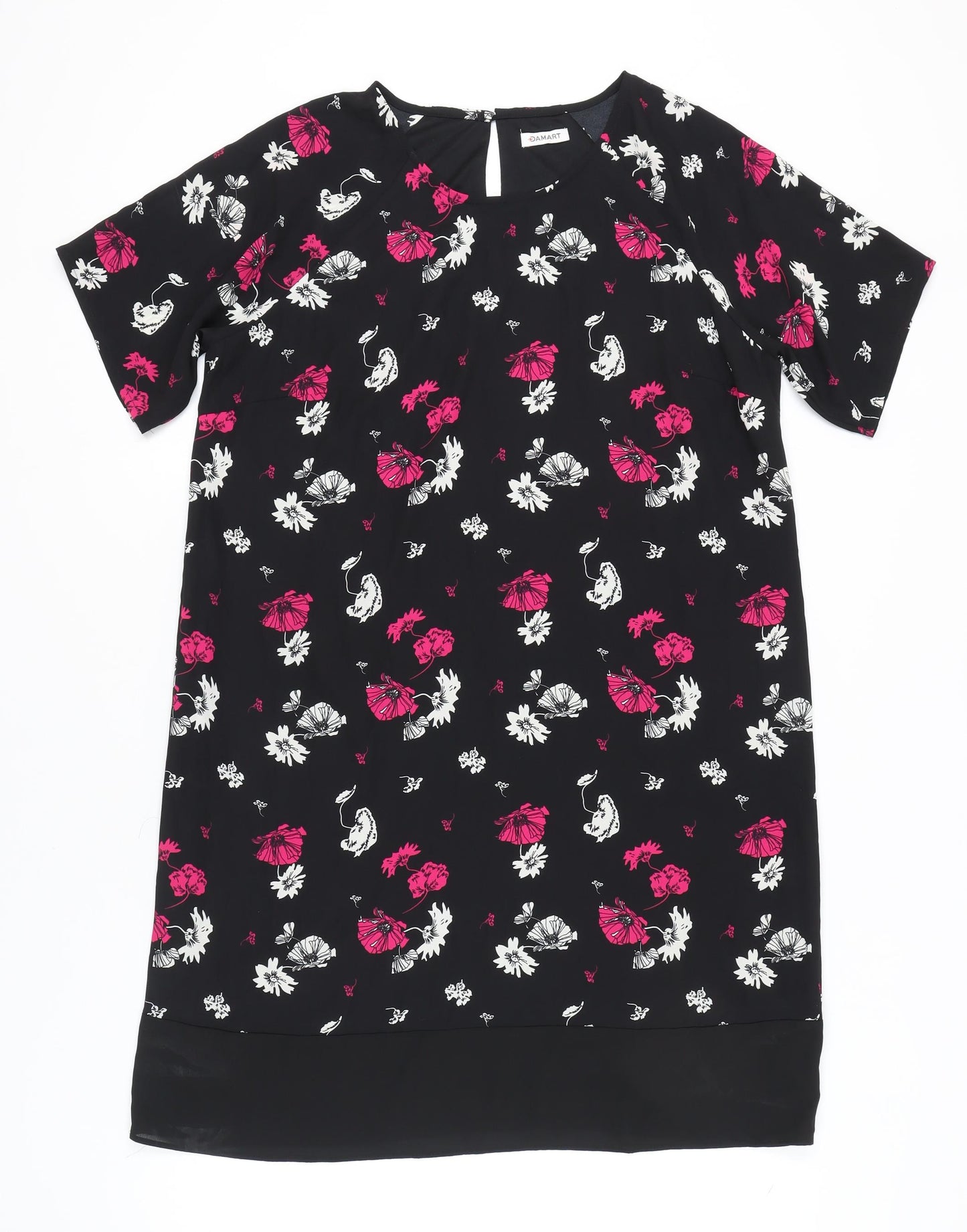 Damart Women’s Black Floral Shift Dress Size 18 Short Sleeve Knee Length