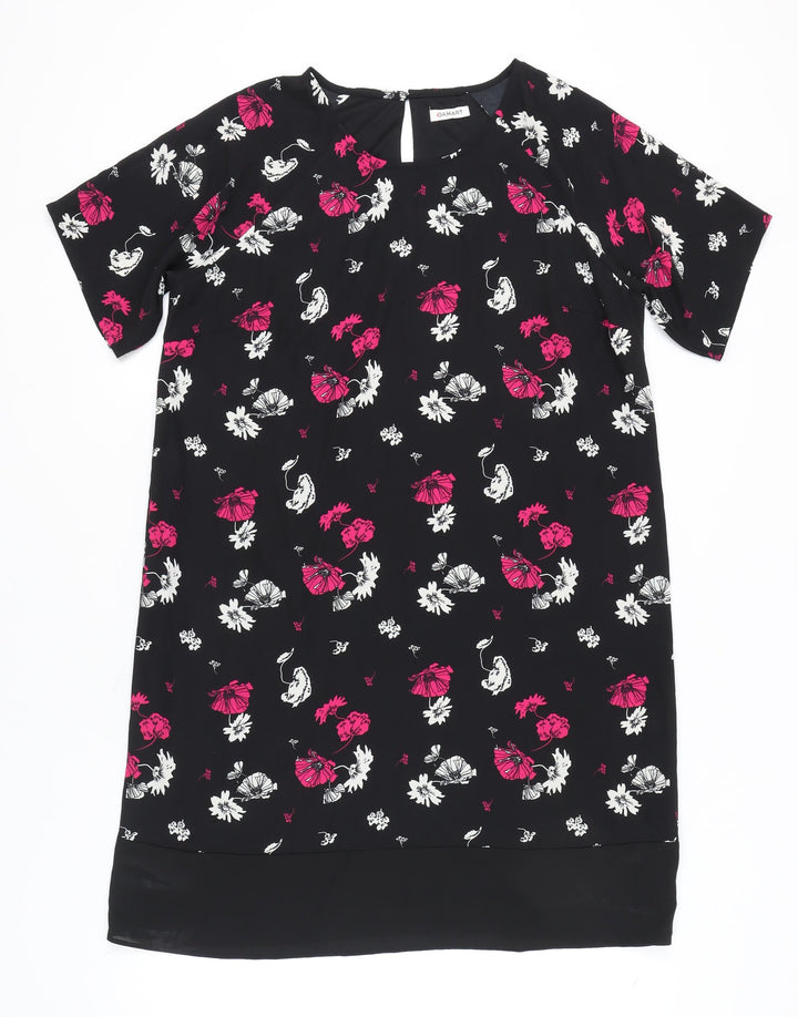 Damart Women’s Black Floral Shift Dress Size 18 Short Sleeve Knee Length