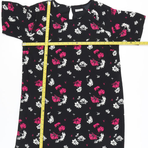 Damart Women’s Black Floral Shift Dress Size 18 Short Sleeve Knee Length