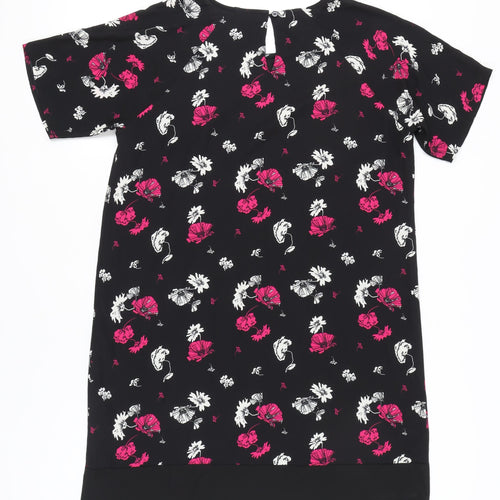 Damart Women’s Black Floral Shift Dress Size 18 Short Sleeve Knee Length