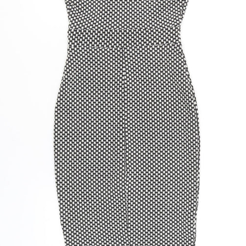 New Look Women’s Black Check Bodycon Knee Length Off Shoulder Dress Size 8