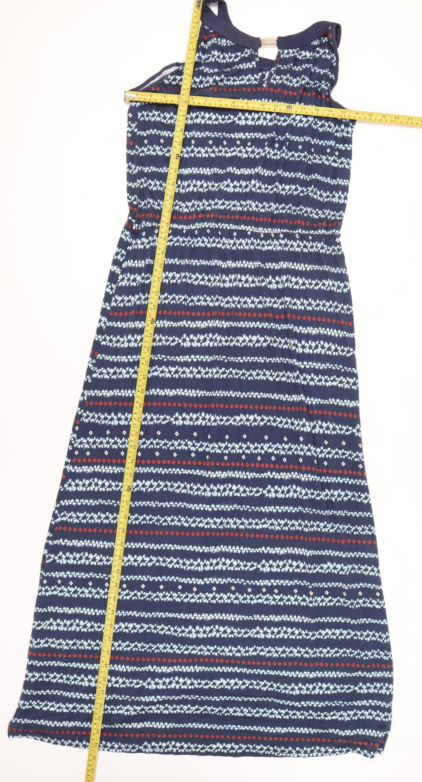 Apricot Womens Blue Geometric Midi Fit & Flare Dress Size 14 Sleeveless