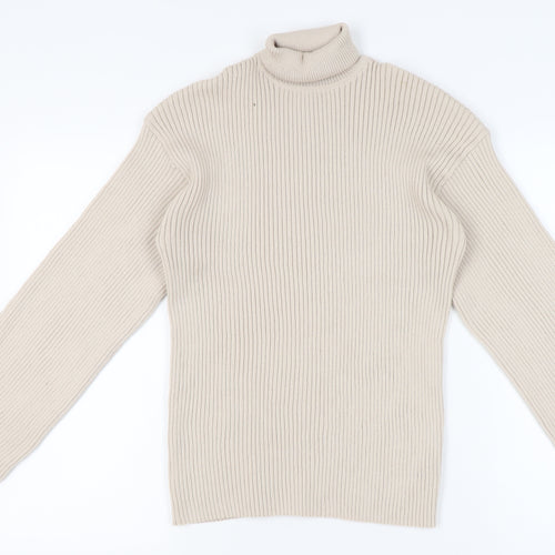 Boohoo Women’s Beige Roll Neck Rib-Knit Pullover Jumper Size M