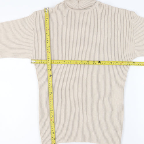 Boohoo Women’s Beige Roll Neck Rib-Knit Pullover Jumper Size M