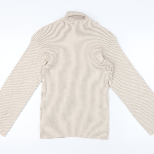 Boohoo Women’s Beige Roll Neck Rib-Knit Pullover Jumper Size M