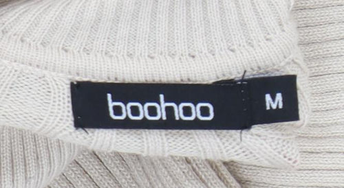 Boohoo Women’s Beige Roll Neck Rib-Knit Pullover Jumper Size M