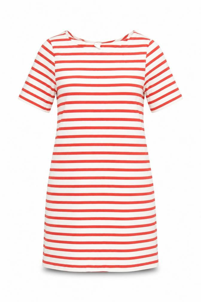 H&M Women’s White Red Striped Cotton T-Shirt Dress Size 8 Casual