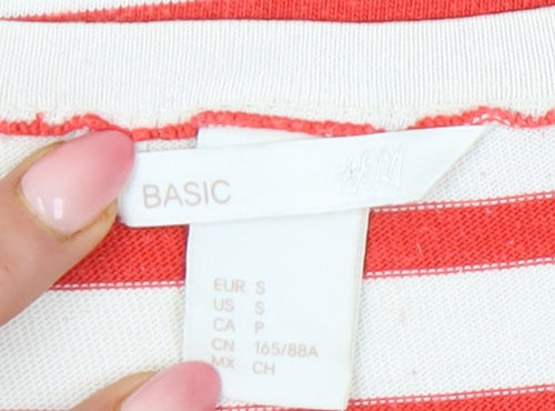 H&M Women’s White Red Striped Cotton T-Shirt Dress Size 8 Casual