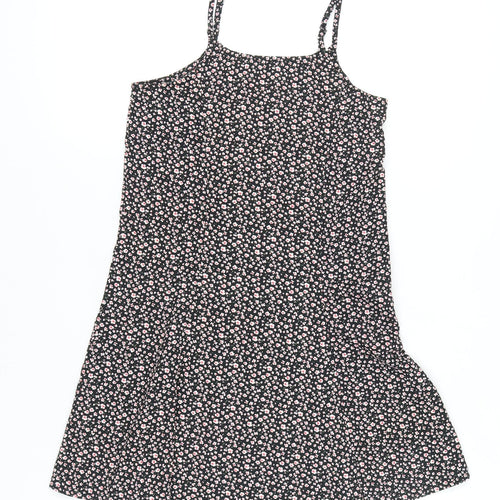 C&A Girls Black Floral A-Line Sleeveless Dress Size 146 Knee Length