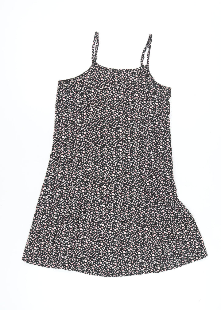 C&A Girls Black Floral A-Line Sleeveless Dress Size 146 Knee Length