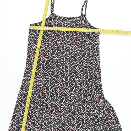 C&A Girls Black Floral A-Line Sleeveless Dress Size 146 Knee Length