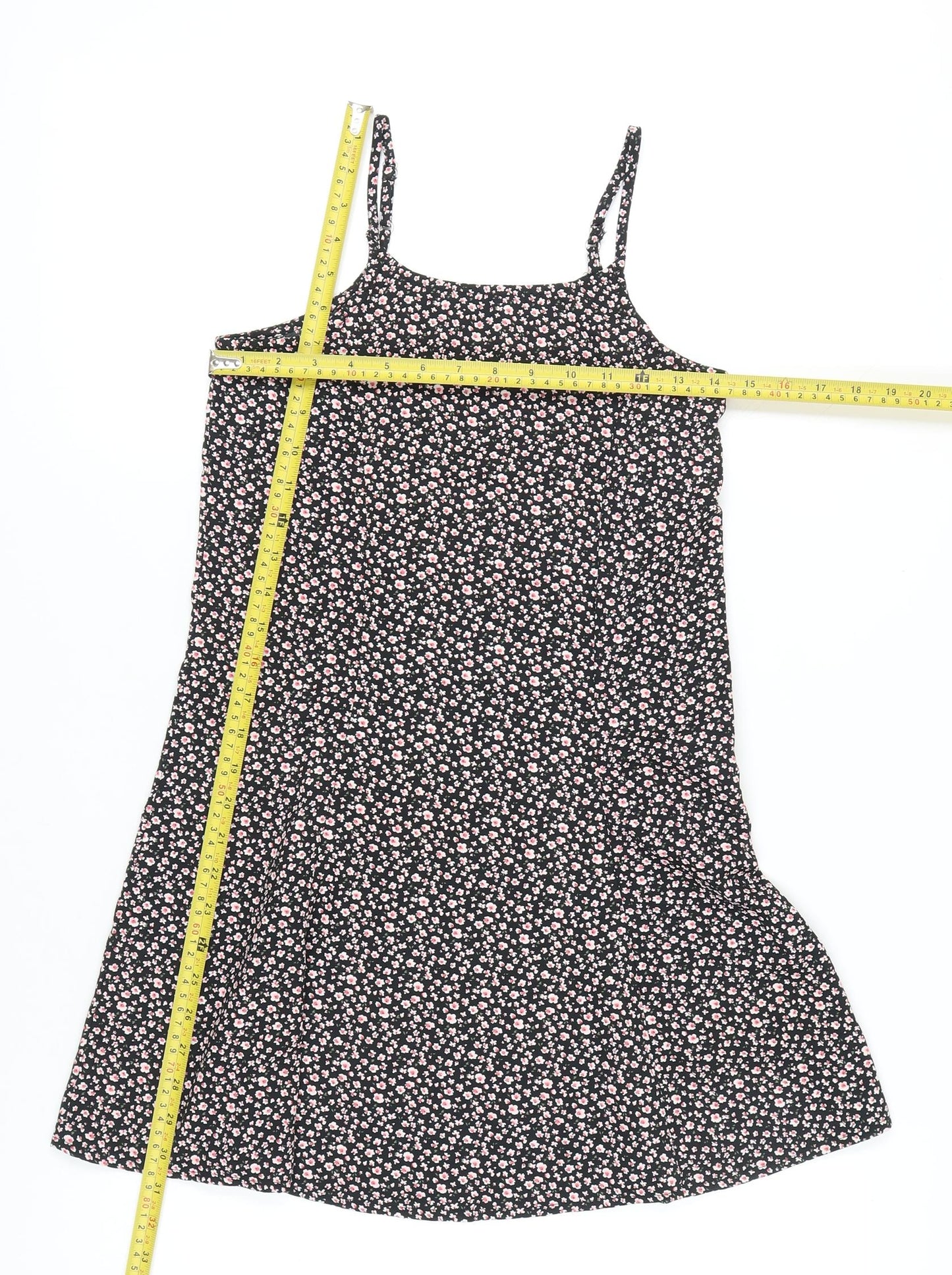 C&A Girls Black Floral A-Line Sleeveless Dress Size 146 Knee Length