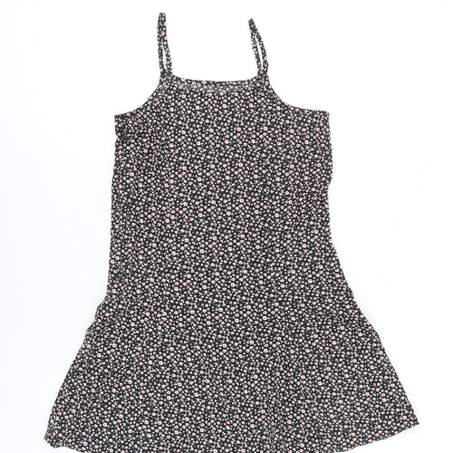 C&A Girls Black Floral A-Line Sleeveless Dress Size 146 Knee Length