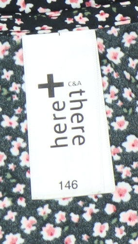 C&A Girls Black Floral A-Line Sleeveless Dress Size 146 Knee Length