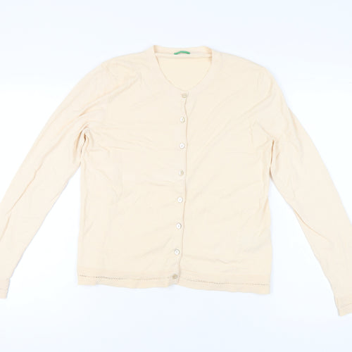 United Colors of Benetton Womens Beige L V-Neck Cardigan 100% Cotton