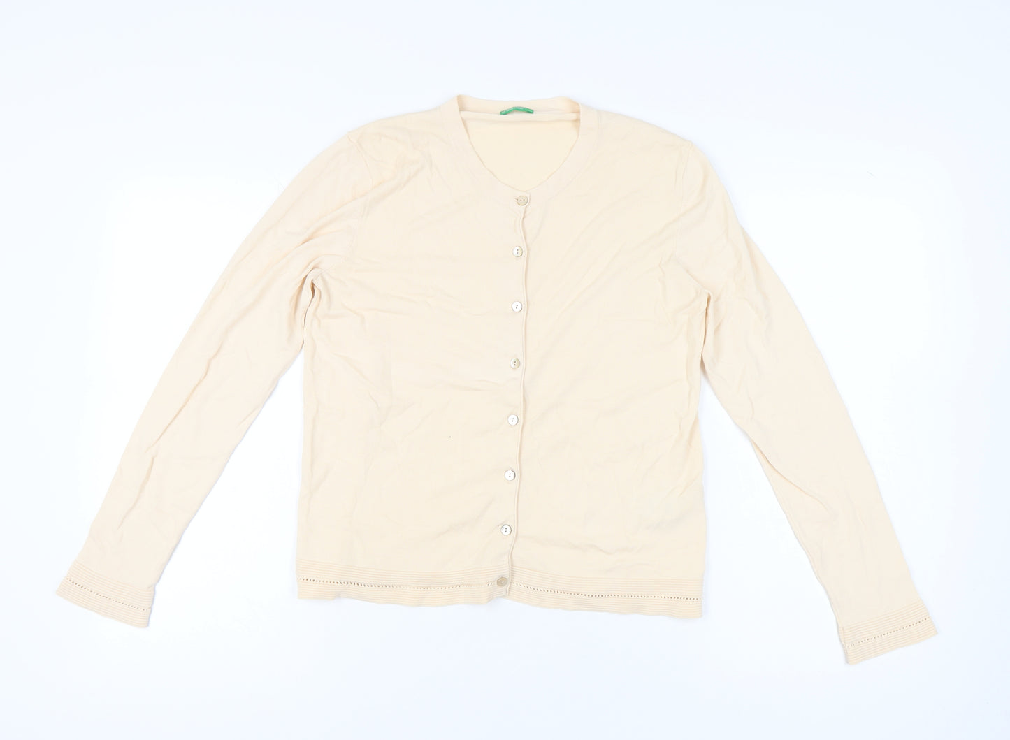 United Colors of Benetton Womens Beige L V-Neck Cardigan 100% Cotton