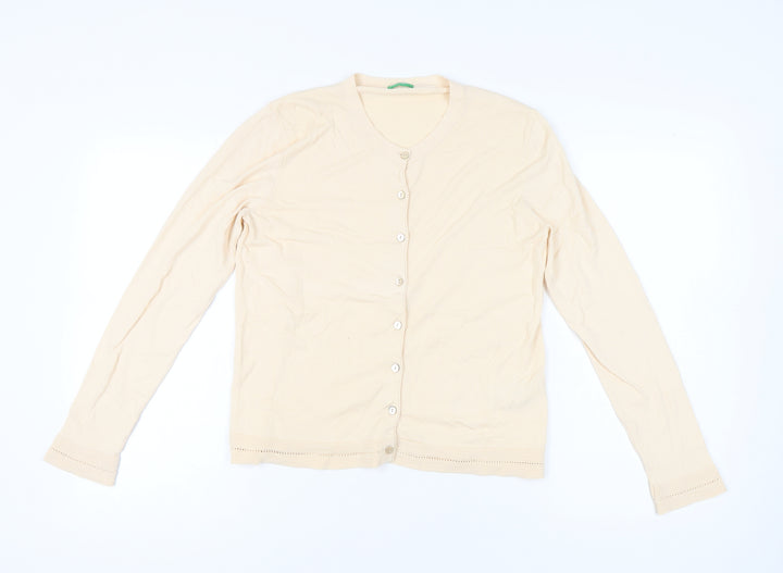 United Colors of Benetton Womens Beige L V-Neck Cardigan 100% Cotton