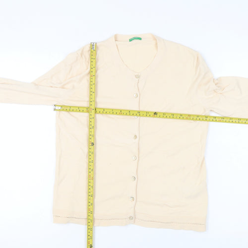 United Colors of Benetton Womens Beige L V-Neck Cardigan 100% Cotton