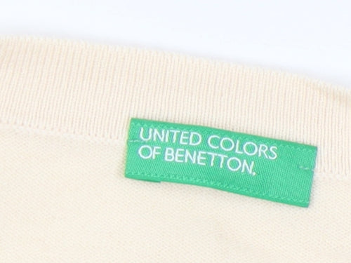 United Colors of Benetton Womens Beige L V-Neck Cardigan 100% Cotton