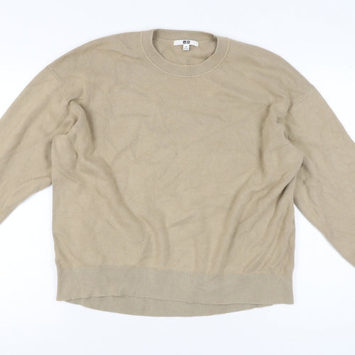 Uniqlo Women's Beige XS Crew Neck Cotton Knit Jumper