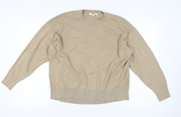 Uniqlo Women's Beige XS Crew Neck Cotton Knit Jumper