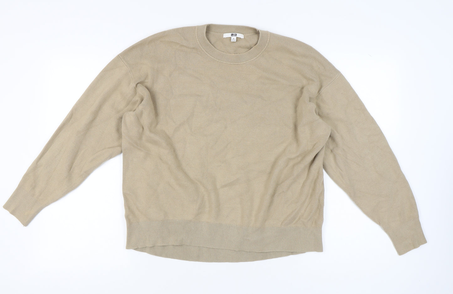 Uniqlo Women's Beige XS Crew Neck Cotton Knit Jumper