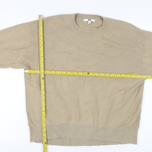 Uniqlo Women's Beige XS Crew Neck Cotton Knit Jumper