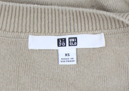 Uniqlo Women's Beige XS Crew Neck Cotton Knit Jumper
