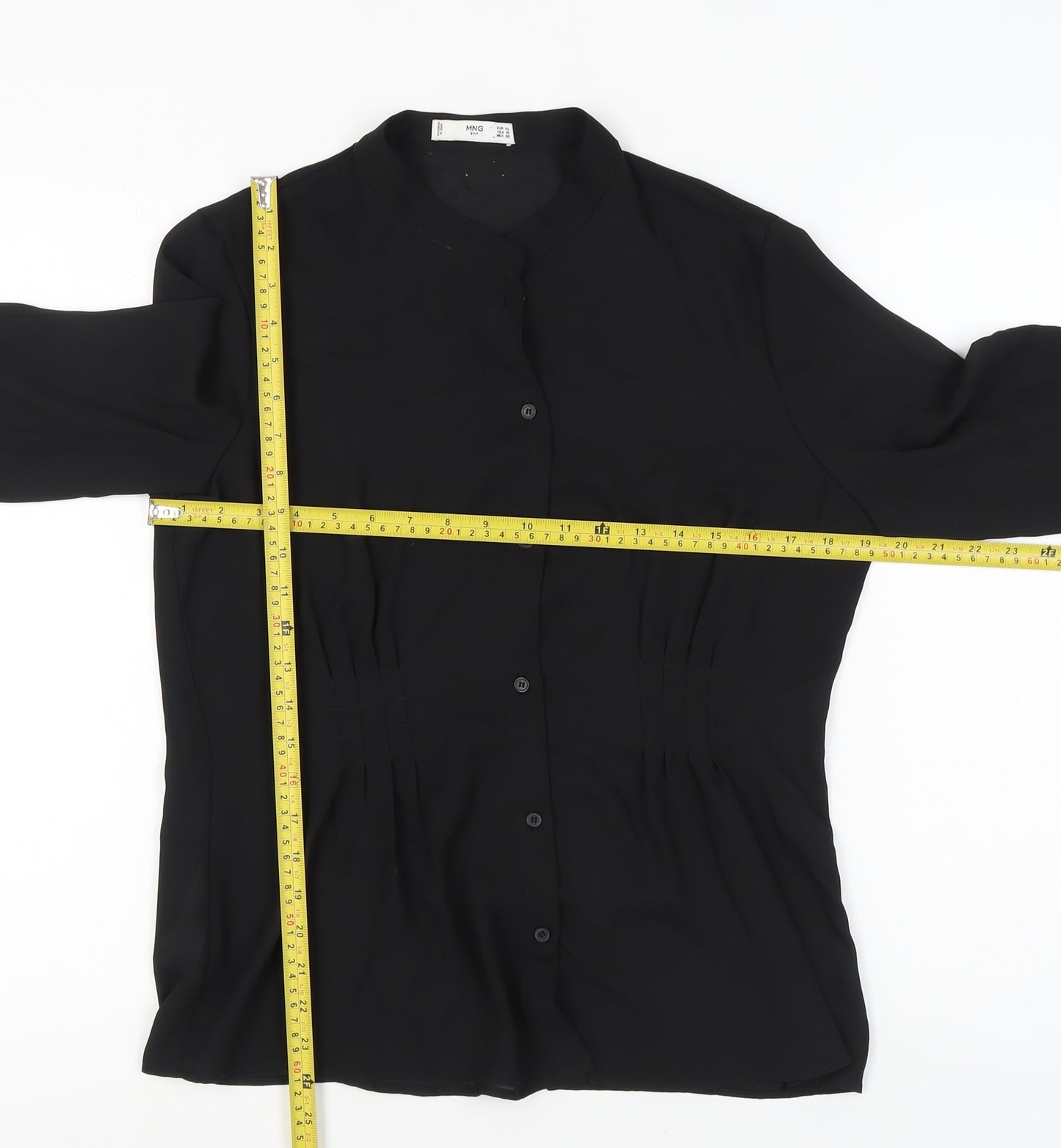 MNG Women’s Black Long Sleeve Button Blouse UK 16 Polyester Regular Fit